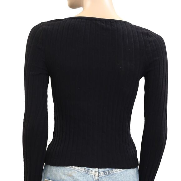 Free People Tilly Long-Sleeve Cardi Blouse Top Knit Ribbed Button Down S 280474 - Picture 9 of 10